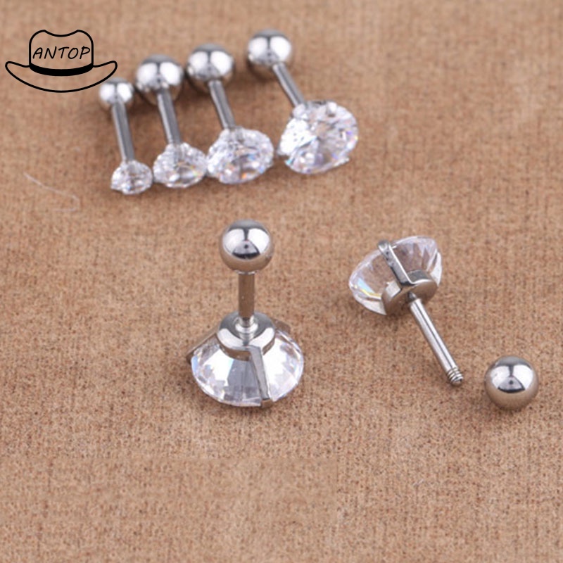 Two Penggunaan Tulang Rawan Tragus Anting Stainless Steel Mode Kristal Anting Zirkon Mini ANTOP