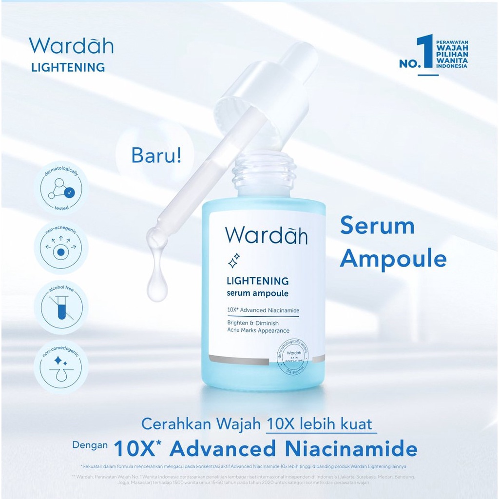 Wardah Lightening Serum Ampoule 5x5 ml - Skincare Niacinamide Mencerahkan Biru BPOM White Whitening