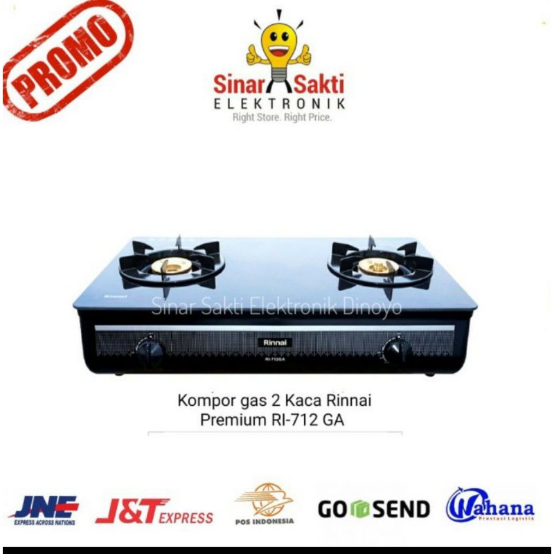 Kompor gas Rinnai RI712 GA 2 tungku Kaca Premium + api lilin