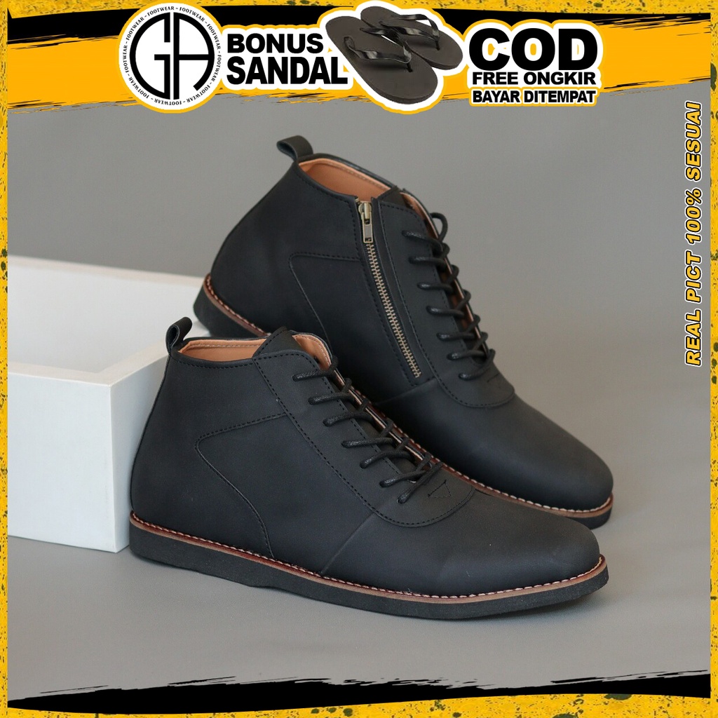 Sepatu Boots Pria Original Kulit Sintetis Casual Semi Formal Sepatu Boot Resleting