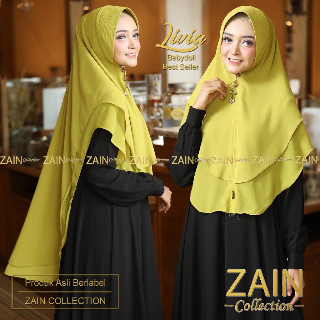 ZAIN COLLECTION Khimar Syar'I INSTAN Jilbab 2LAYER JUMBO||HIJAB LIVIA Polos-Lime