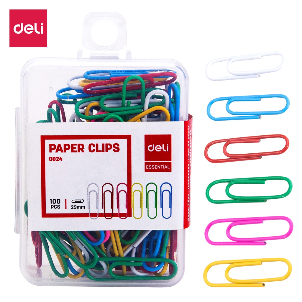 HAPPY TIME DELI PAPER CLIP KLIP KERTAS 29mm (100 PCS/BOX) ANEKA WARNA WARNI PERLENGKAPAN ALAT TULIS KANTOR SEKOLAH KULIAH E0024 ATK KANTOR