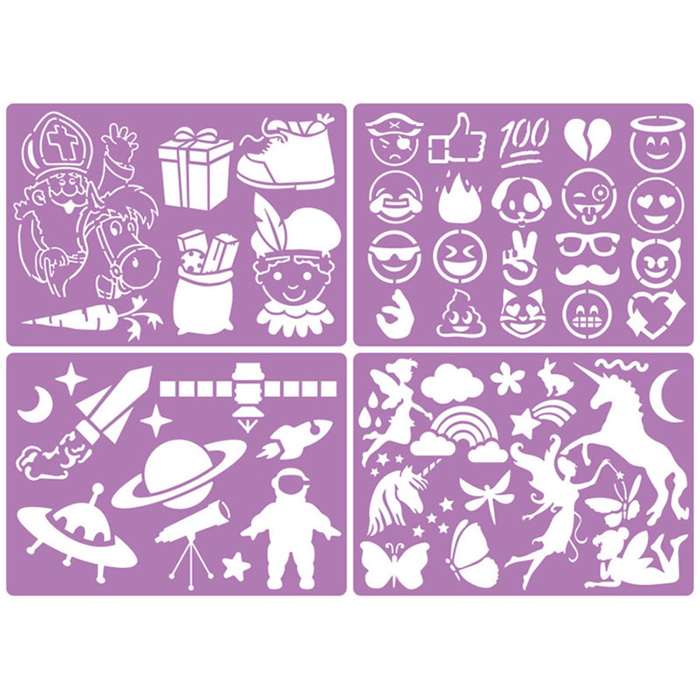 QUINTON Kids Stationery Art Tool Pattern Stencils Drawing Template Numbers Color Board Children Learning 20pcs Education Aids English letter Painting Rulers/Multicolor