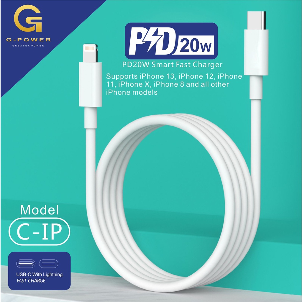 G-POWER Kabel Data iphone C - IP 20W Type C to Lightning iPhone Fast Charging PD IPHONE 8 Plus X Xs Xs Max 11 12 13 Pro Max