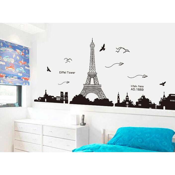 RELIZA WALL STICKER SILUET PARIS HITAM KOTA CITY EIFFEL TOWER KK049 STIKER DINDING