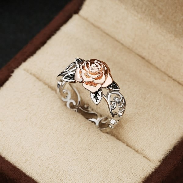 Cincin Lapis Silver 925 14k Rose Gold Desain Bunga Gaya Vintage Untuk Pertunangan