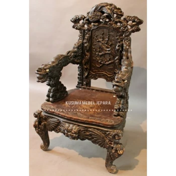 Kursi Kayu Jati Tua Ukiran Relief Naga (Panjang 70cm, Lebar 60cm)