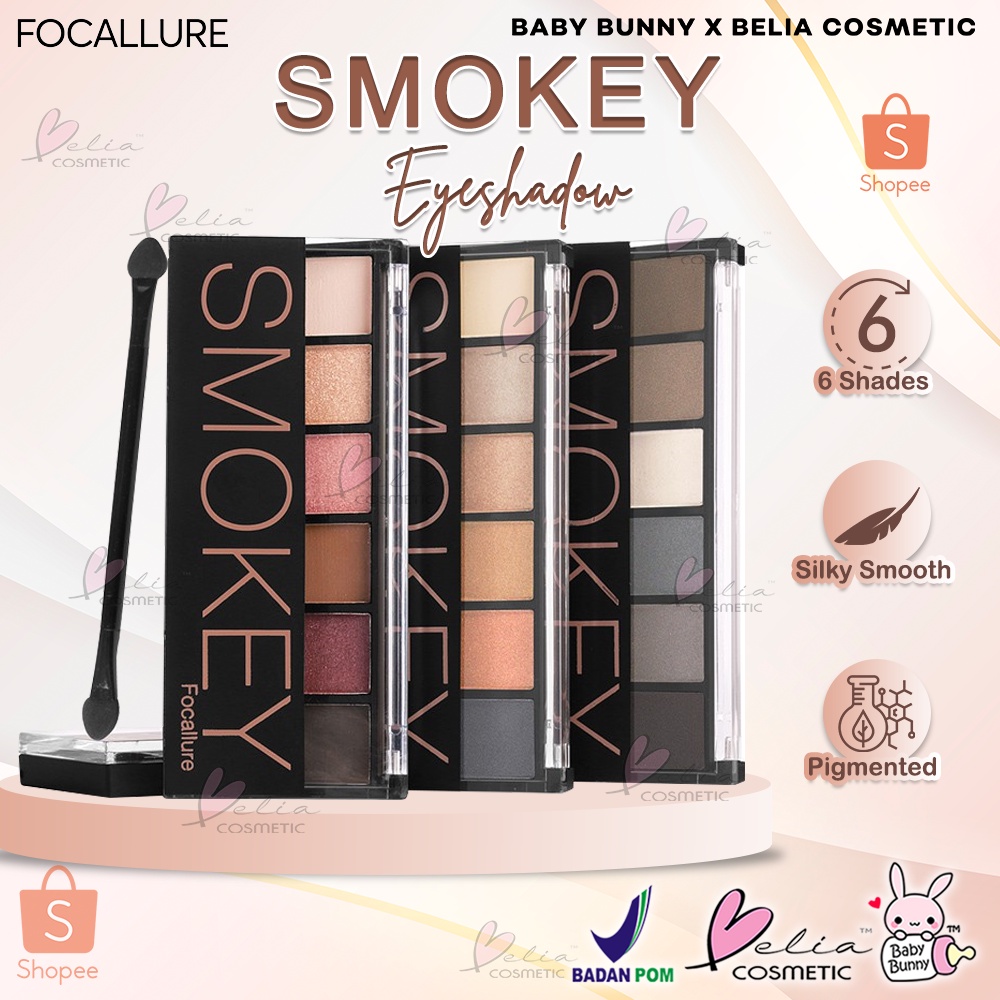 ❤ BELIA ❤ FOCALLURE Smokey 6 Colors Eyeshadow Palette FA06 | Eyeshadow | Riasan Mata (✔BPOM)