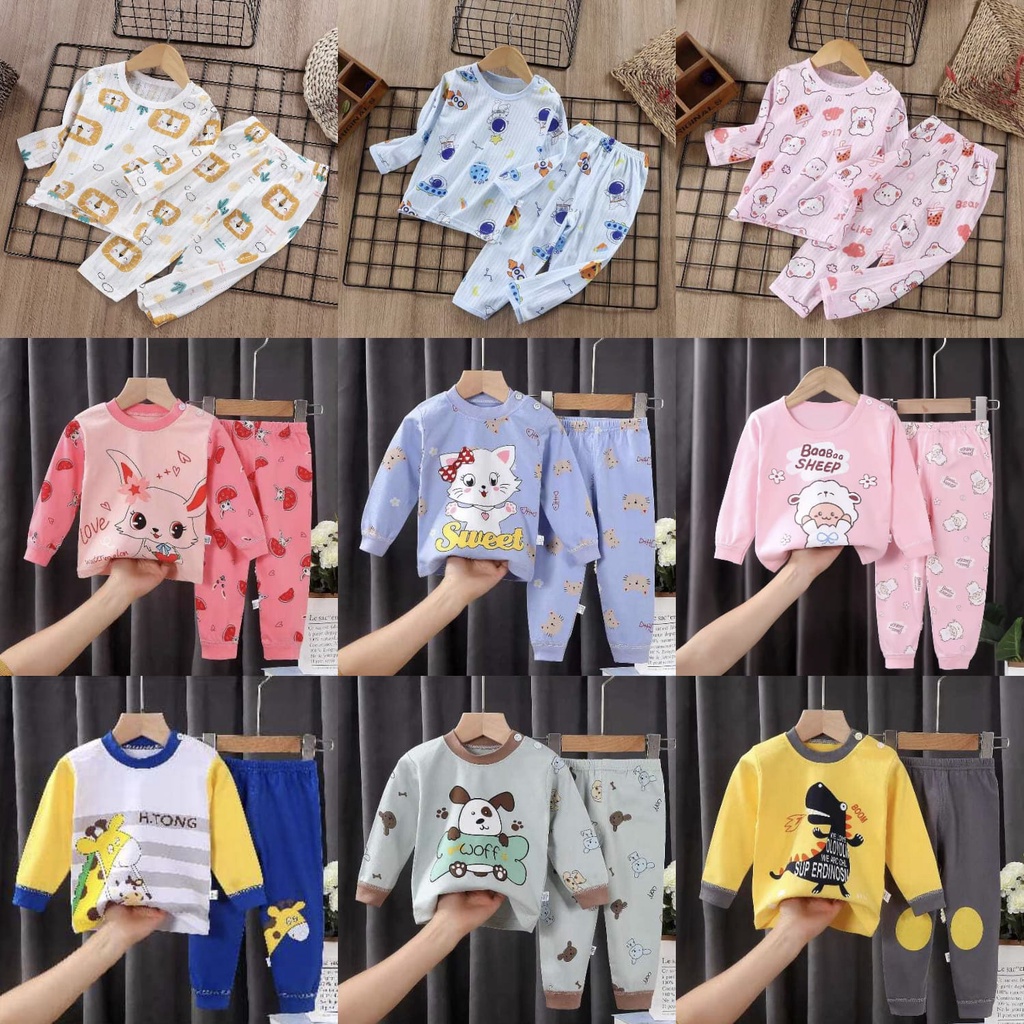 ( zwq ) PJG008-012 Setelan Anak 0-6 Tahun Setelan Bayi Piyama Baju Lengan Panjang + Celana Panjang, Baju Tidur Anak Setelan Piyama Bayi Set Lengan Panjang