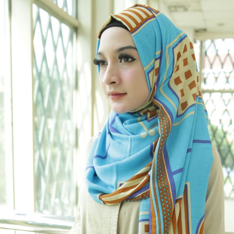 Jilbab pashmina katun import hijab pashmina premium D-BO BLUE