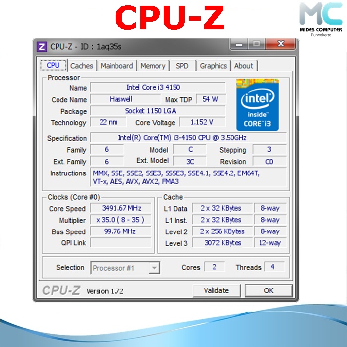 Processor Intel LGA 1150 Core I3 4150 Dan Fan Intel