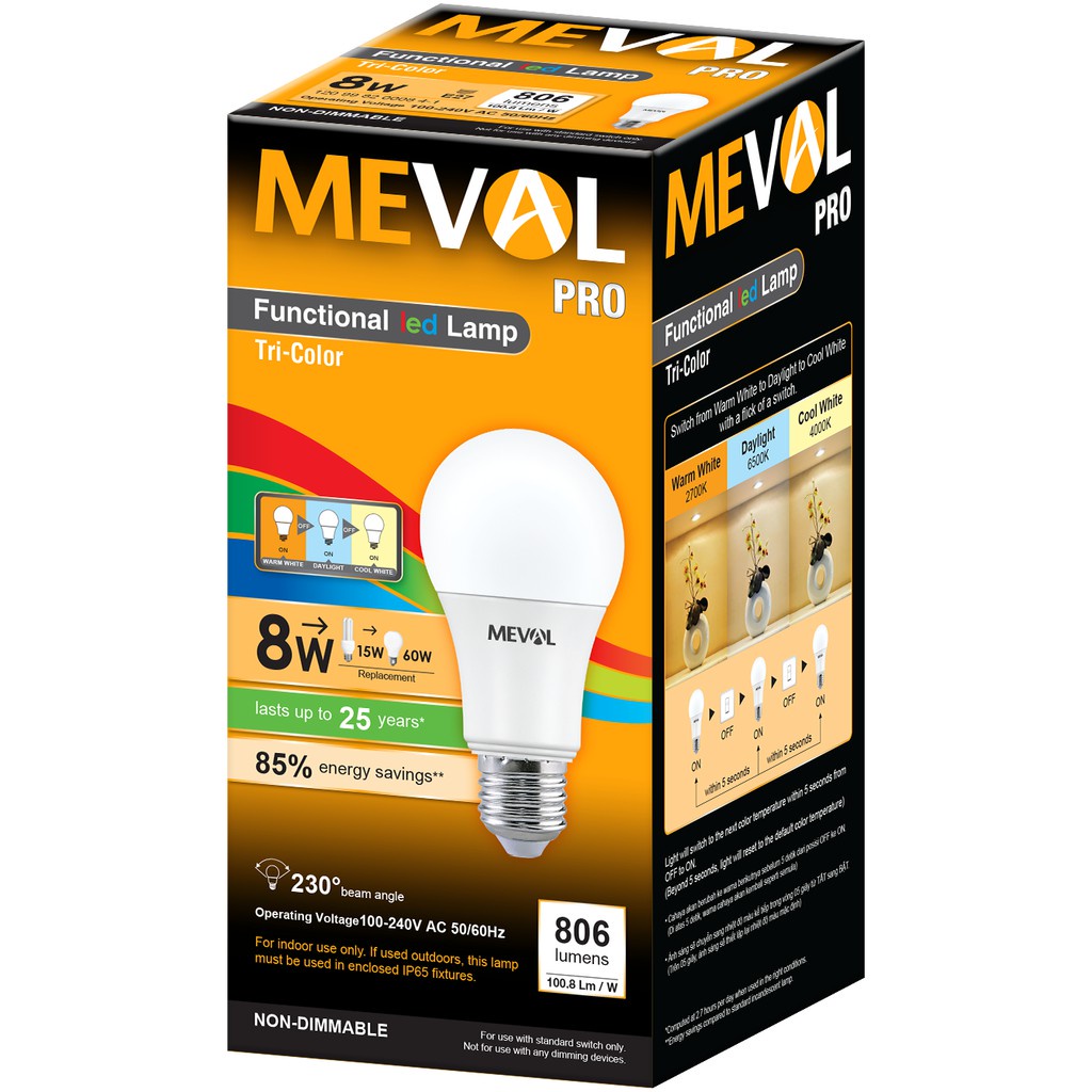Bohlam Lampu 3 Warna LED Bulb 8W Tri Color MEVAL