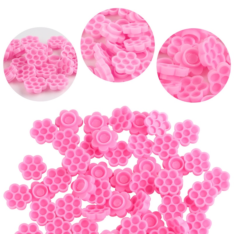 95pcs Cup Lem Bulu Mata Extension Sekali Pakai Bahan Plastik Warna Pink Dengan 7 Lubang