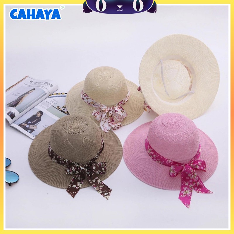 Topi Pantai Bunga Vintage Pita Polkadot DEWASA T37 CAHAYATOPIPET