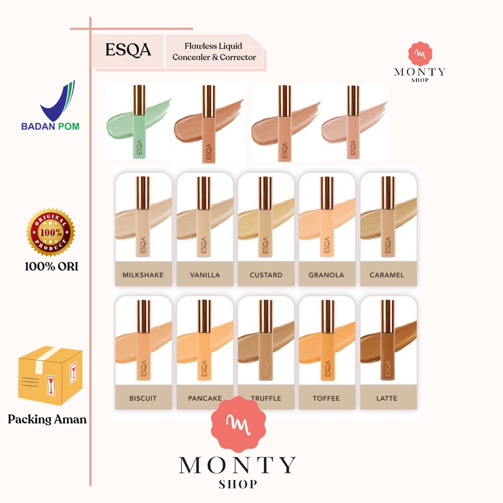 ESQA Flawless Liquid Corrector&Concealer Avocado|Strawberry|Peach|Orange | Milkshake|Biscuit|Granola