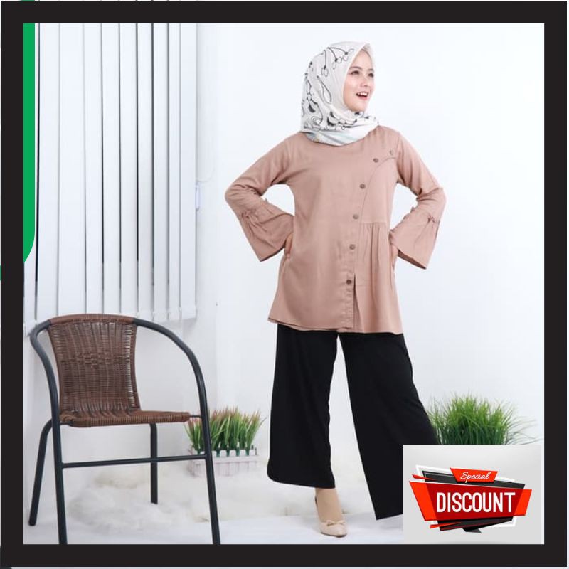 Blus Wanita Lengan Panjang dengan Bahan Linen dan Hiasan Pita Bergaya Korea