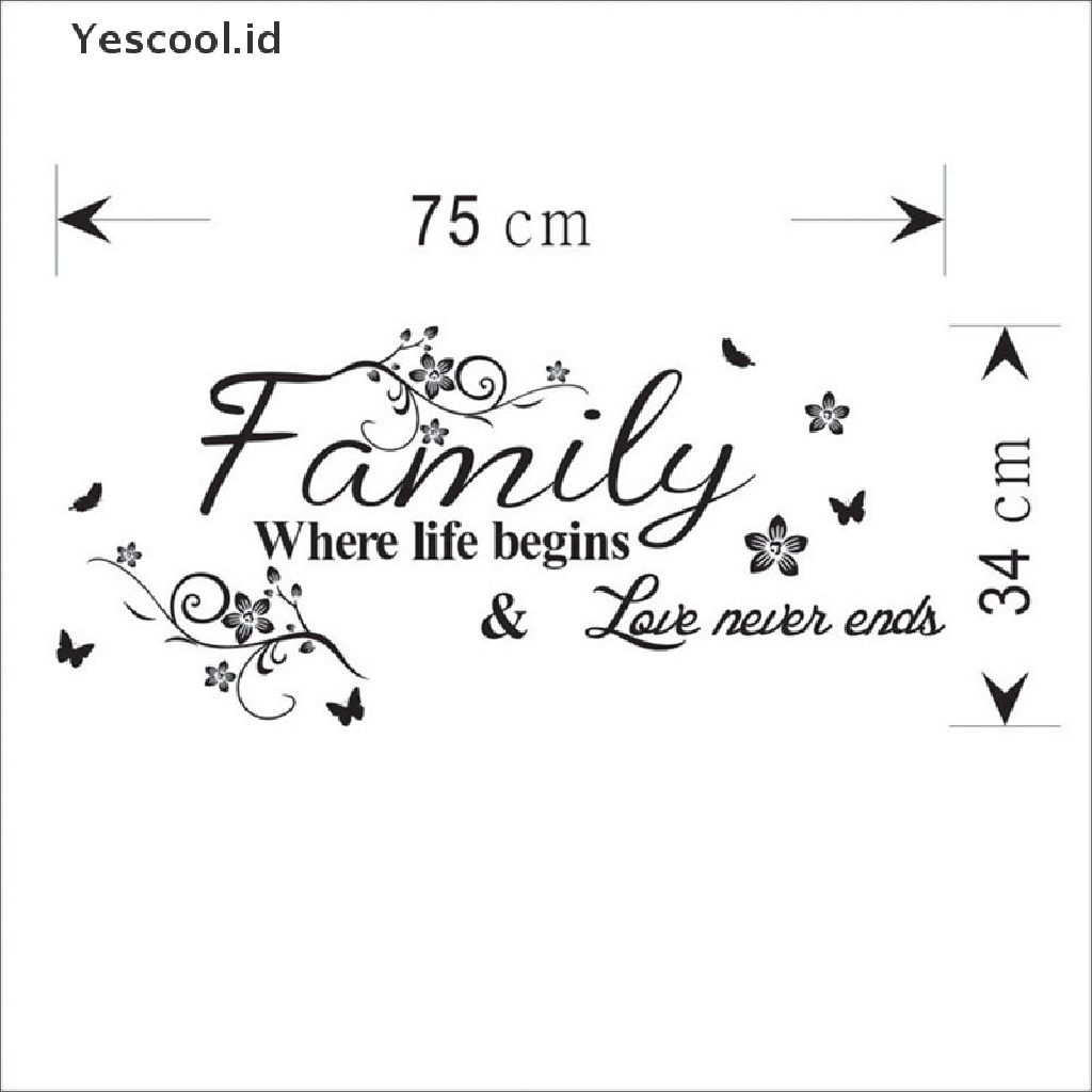 Stiker Dinding decal Desain family where life begins Dan love never ends