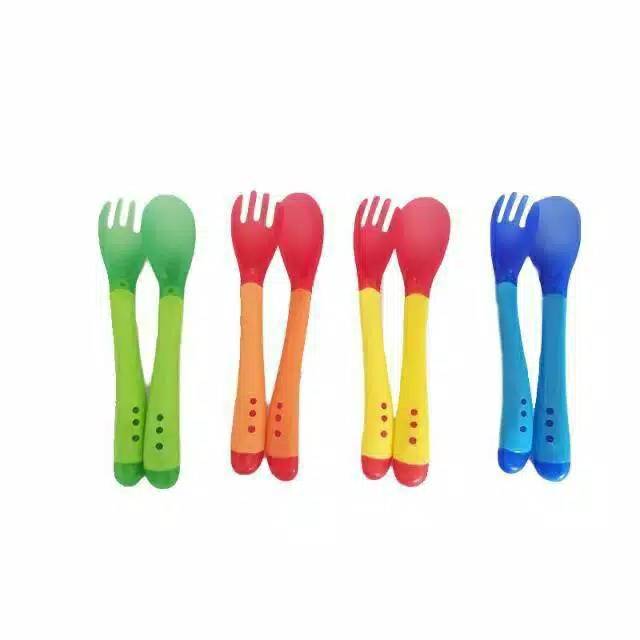 Sendok Garpu Set Sensor Panas Sendok Makan Bayi SENDOK/GARPU SILICONE SENSOR PANAS UNTUK Makan MPASI BAYI