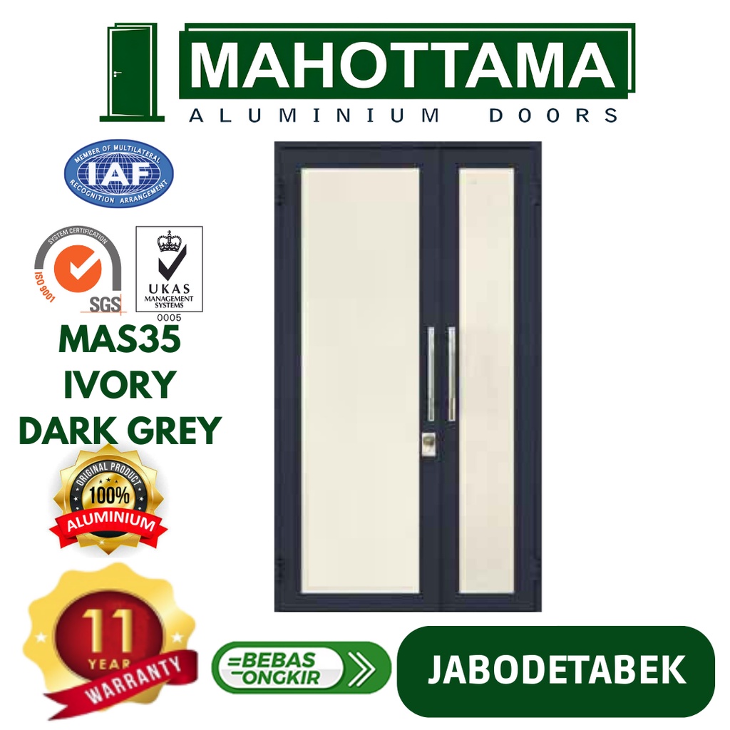 MAHOTTAMA - Pintu Rumah Utama Kamar Tidur Kamar Mandi Aluminium 120 x 215cm 1 Set Kunci Handle Engsel Original Garansi Resmi Bisa Custom Ukuran Geser / Sliding Door - MAS35