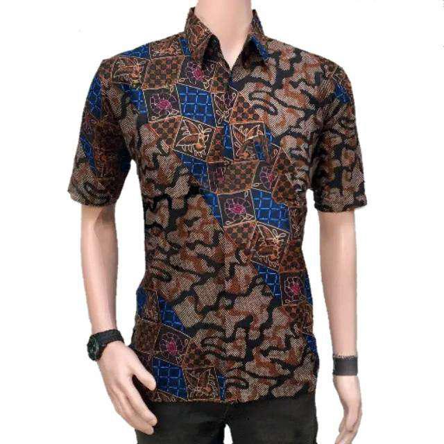 Kemeja Pendek Hem Batik Pekalongan Sogan Loreng