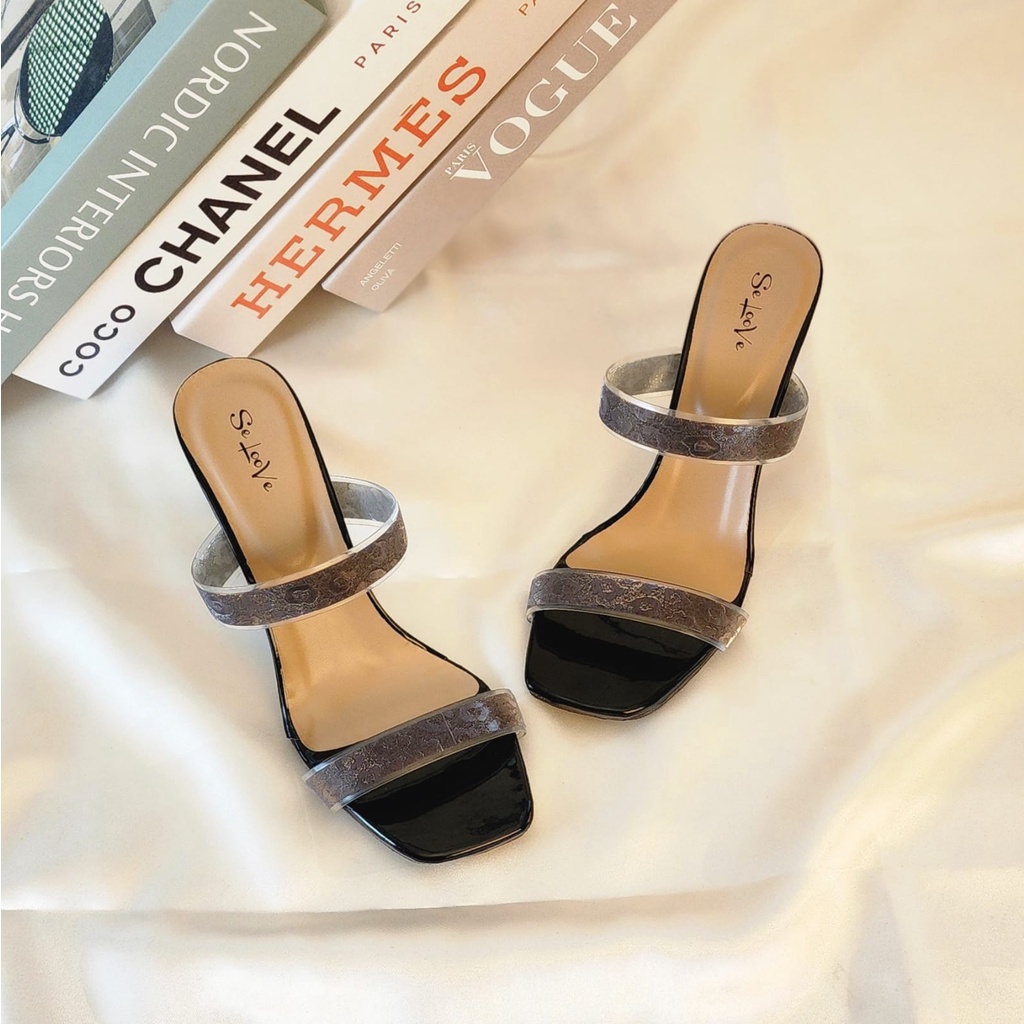 Arlaine - Elonia High Heels Wanita / Sandal Heels Wanita / Heels Brukat Kaca / Heels 7cm / Heels Pesta / Heels Kondangan