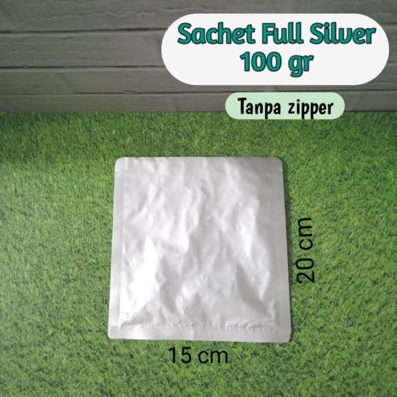 SACHET SILVER ALUMINIUM FOIL 100 gr 15x 20cm KPACK KEMASAN BUBUK KOPI MASKER BUMBU