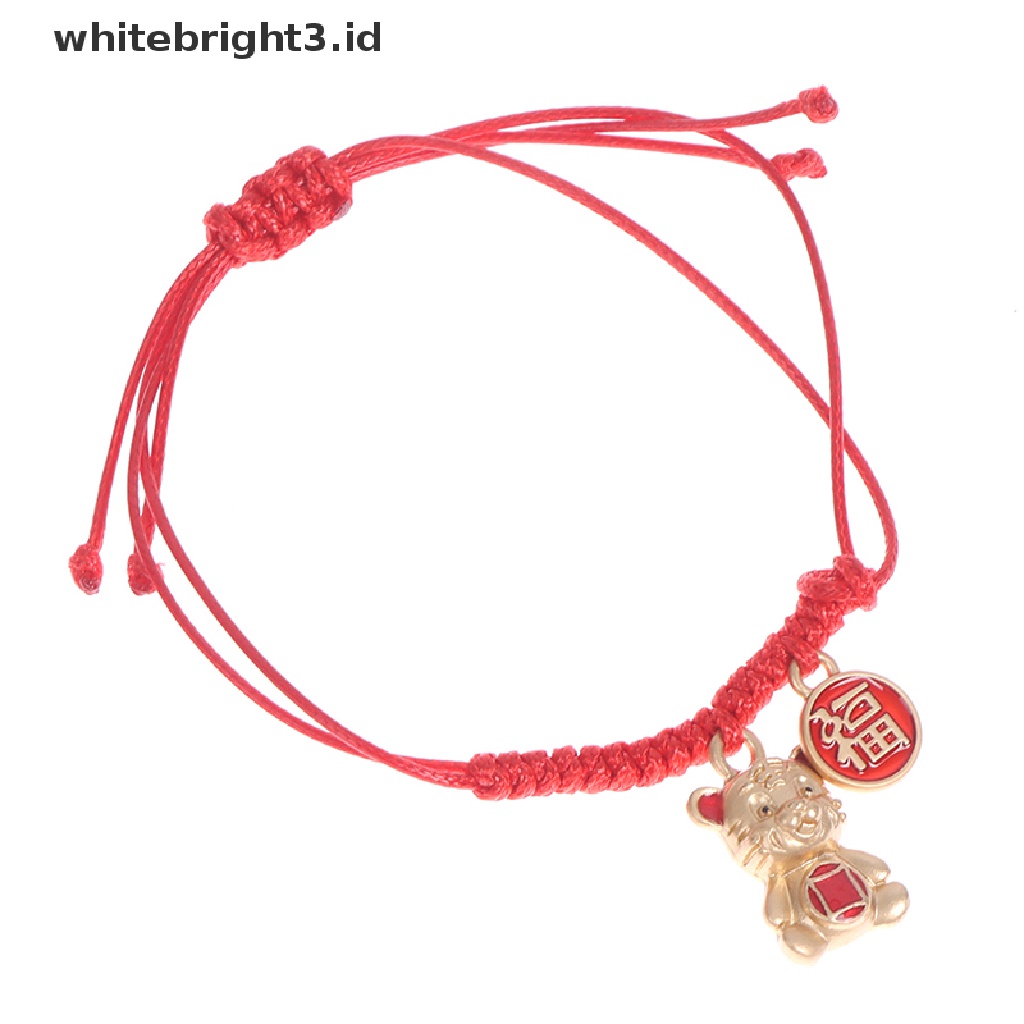 (whitebright3.id) 2022 Gelang Tangan Tali Merah Handmade Aksen Macan Untuk Tahun Baru Cina