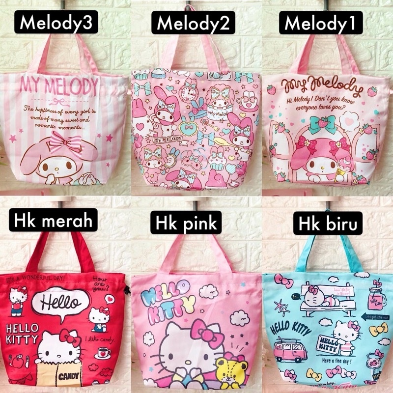 Tas Serut Bekal TB02 seperti satin halus Sanrio Hello kitty melody kosmetik mukenah aksesoris