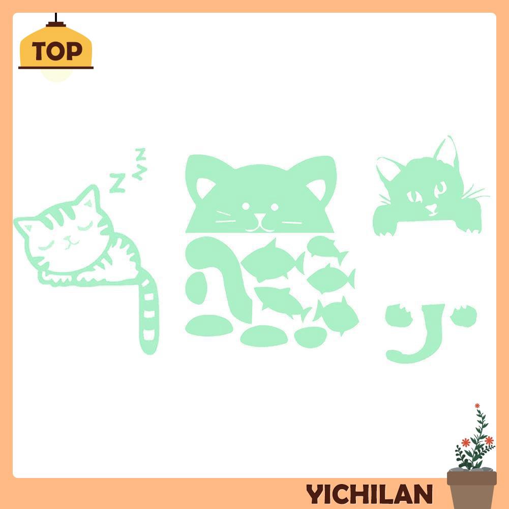 Yichilan Stiker Dinding Dengan Bahan PVC Mudah Dilepas Dan Gambar Kartun Kucing