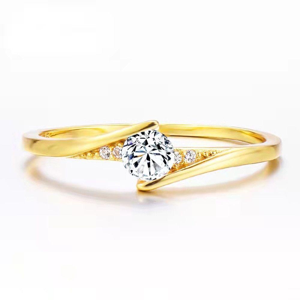 Preva Cincin Kawin Berlian Bulat Emas &amp; Perak Klasik Alloy Ladies Ring