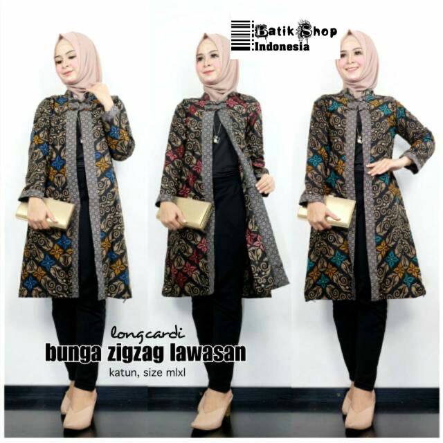ADA JUMBO Longcardi Lawasan Daun Bunga Zigzag Batik Aluna Kardigan Wanita Outerwear Kerja Cardi