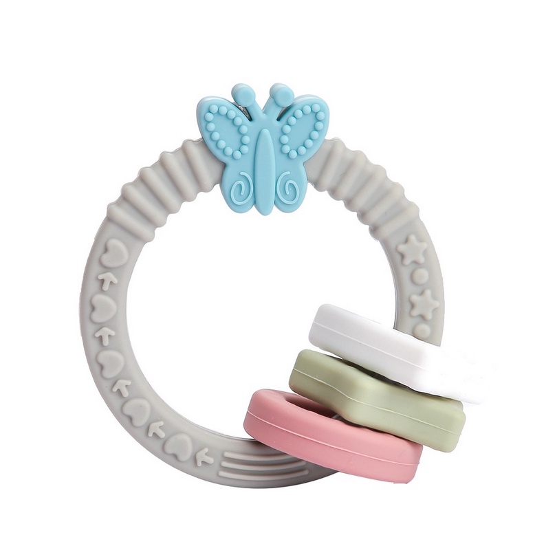 Crumbl Silicone Teether Ring - Silikon Beads Teething Toy - Mainan Gigitan Anak Bayi Soother-Grey Butterfly