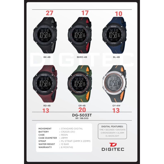 Jam digitec digital double time cowo tali karet water resist