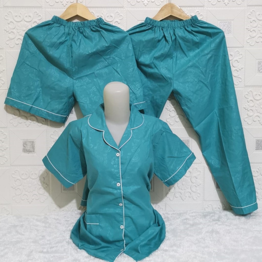 ISANNY PIYAMA SET 3IN1 SIZE.XL/PIYAMA SATIN EMBOS 3 IN 1/WARNA TERBANYAK/READY STOK/REAL PICT-TOSCA TUA