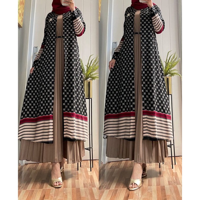 BAJU MUSLIM GUCCI ZICA SET LONG CARDI+INNER DRESS