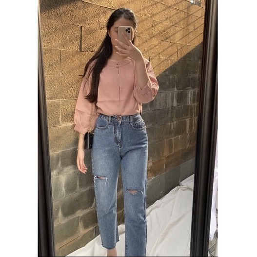 NYLA Blouse Kantor Korea 3/4 Sleeves Blus Jumbo Tunik Big Size A20-1958-nude