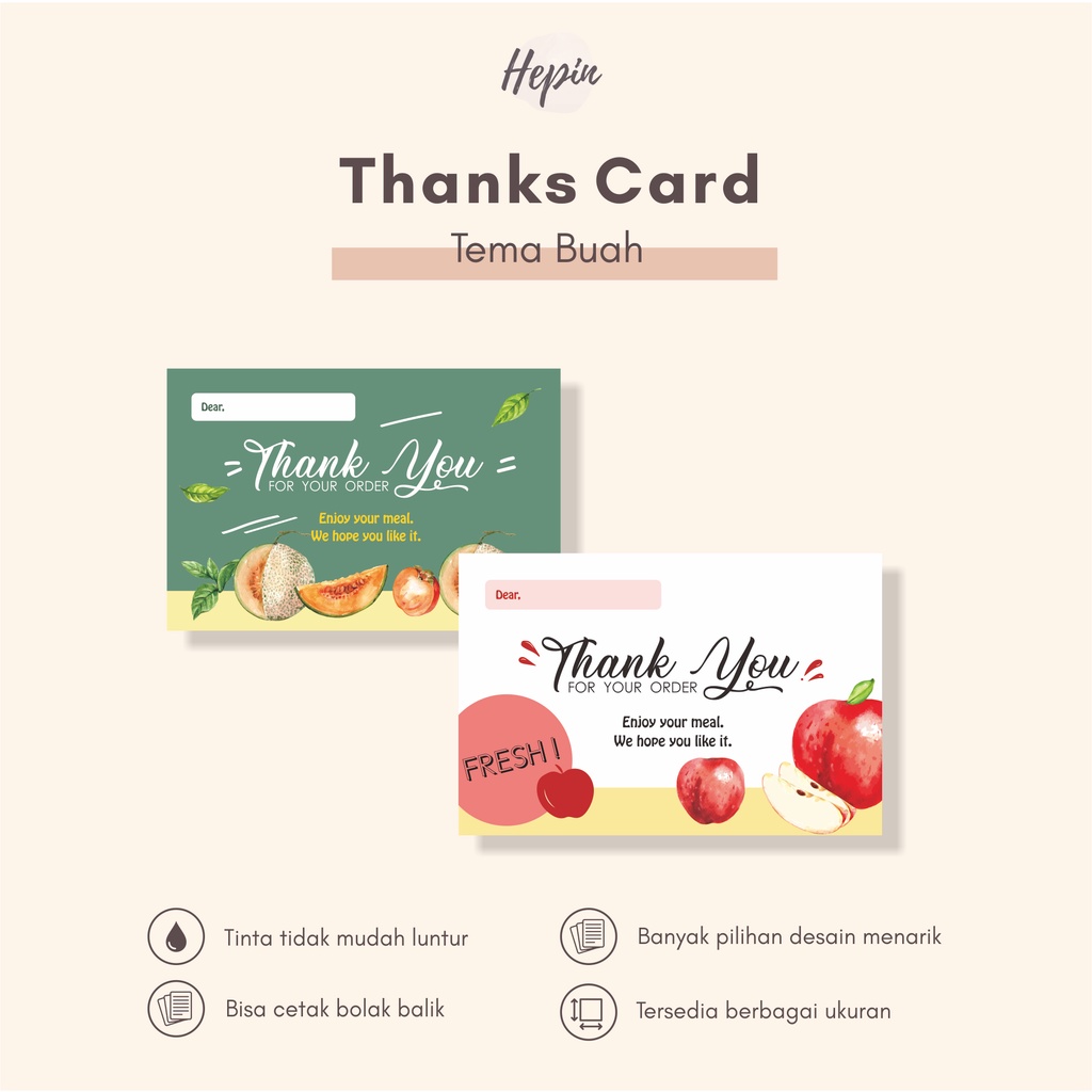 cetak thanks card murah edisi BUAH/kartu ucapan/tema buah