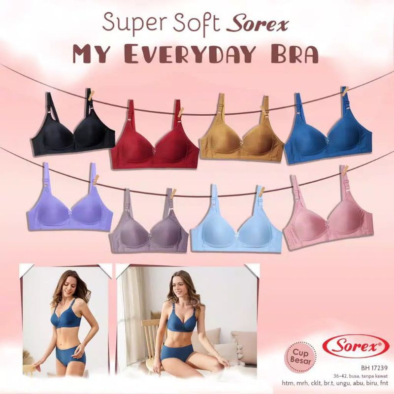 SOREX Bra Super Soft CUP BESAR 17239 Busa Tipis Tanpa Kawat Kait 3