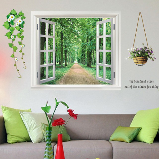 RELIZA WALL STICKER JENDELA POHON HIJAU HUTAN WINDOW GREEN TREE FOREST STIKER DINDING AY823