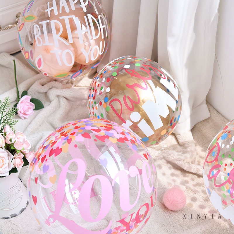 Balon Bobo Transparan Motif Print Happy Birthday Ukuran 20 Inci Untuk Dekorasi Pesta