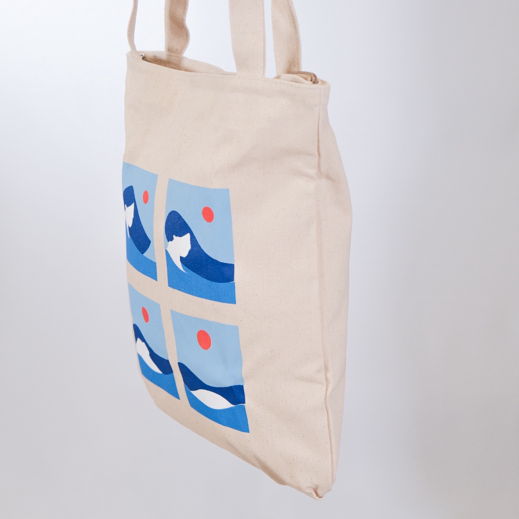 Tote Bag Kanvas Wanita dengan Resleting - Motif Aesthetic untuk Gaya yang Elegan