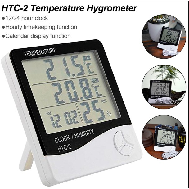 Termometer hygrometer Suhu Kelembaban Ruang Digital Jam thermometer in out htc-2