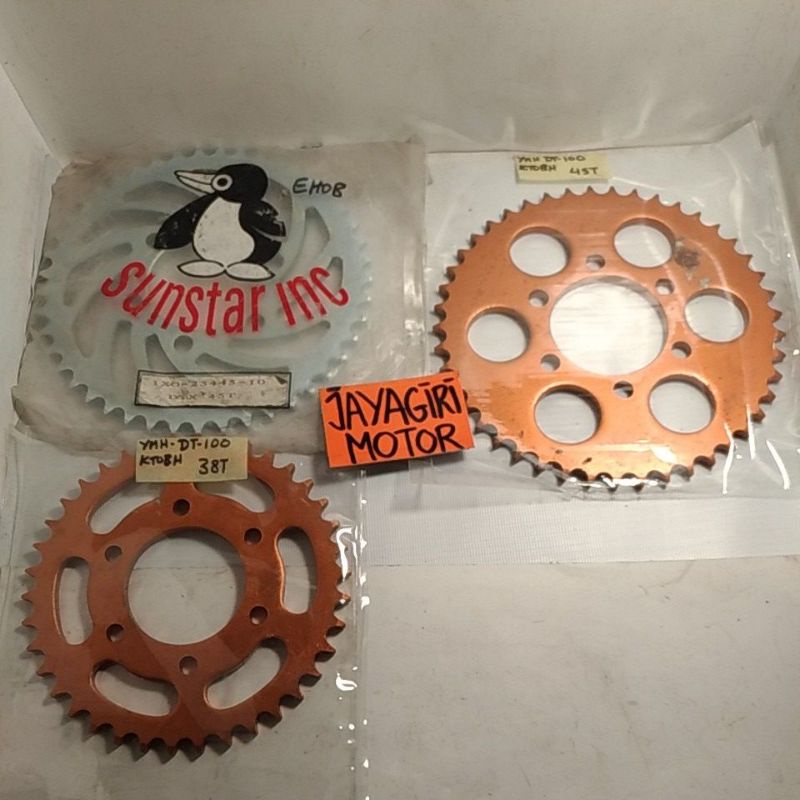 Gear Belakang DT 100 DTX 428 12T 38T 45T Gigi Tarik 428-12T 428-38T 428-45T DT100 DT100X Rantai Roda Chain Kit Chainkit Mokita Sprocket Gear Set Gearset Gir Girset Depan Drive Komplit Front Rear Motor Yamaha 12 38 45 T Mata YGP Sunstar Ori Asli Original-1