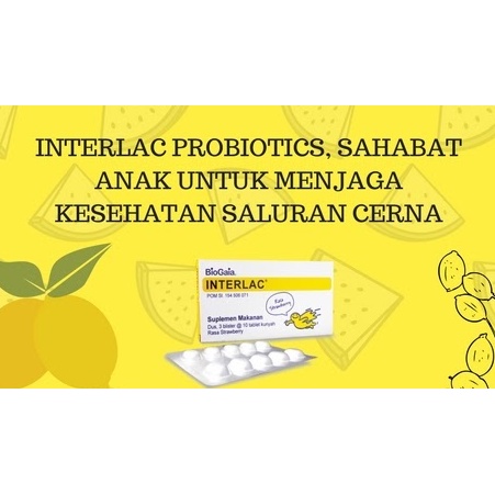 Interlac 30tablet Suplemen Makanan Vitamin Anak Kunyah Rasa Strawberry Jeruk Vitamin C Interlak