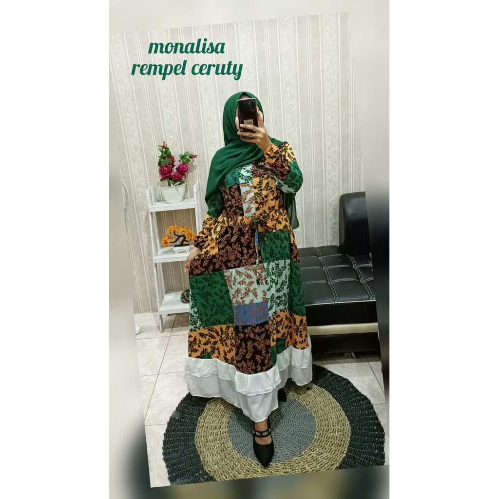 Gamis monalisa rempel ceruty hijau emerald