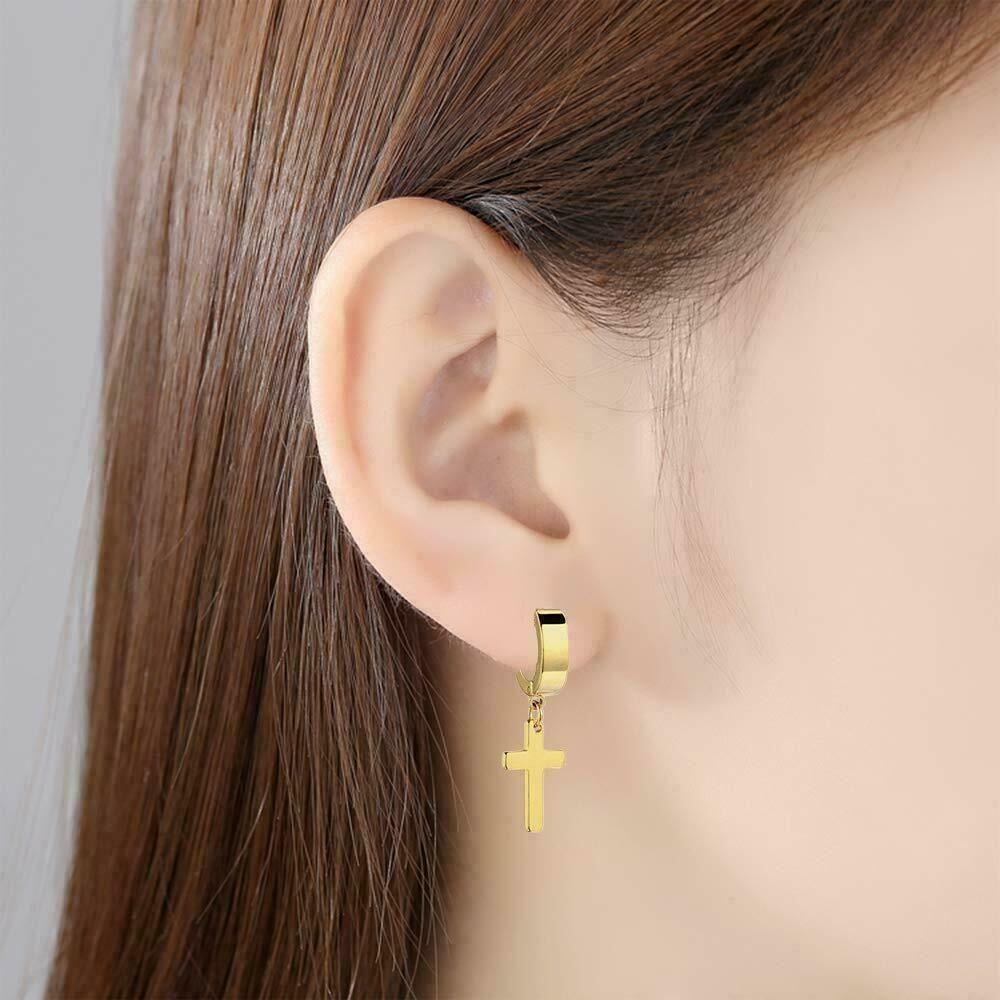 Anting Cuff Tanpa Tindik Desain Bunga Bahan Stainless Steel Gaya Hip Hop Untuk Pria Dan Wanita