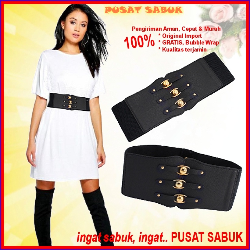 Belt Lebar Sabuk Wanita Obi Karet Women Ikat Pinggang Fashion Gesper Korset Cewek Korea Oby Besar Jumbo Big size Gasper Hitam Gemuk Cantik Mewah