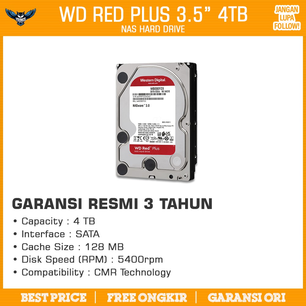 WD RED PLUS 3.5&quot; 4TB RESMI - NAS HD HDD HARDISK HARDDISK INTERNAL PC