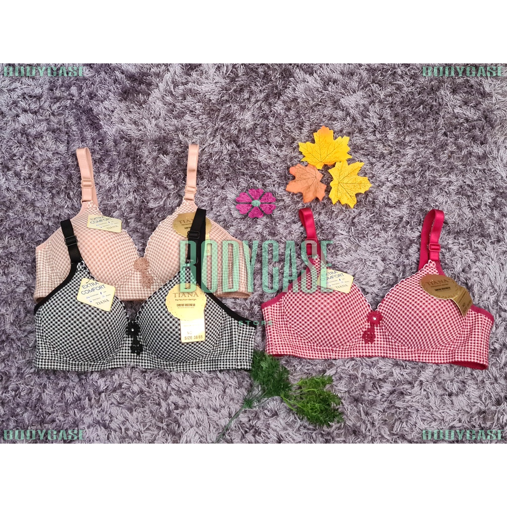 Bra bh tanpa kawat motif kotak -kotak size 36-42 kait 3