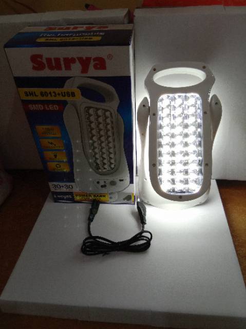 Surya Lampu Emergency SHL 6013 + USB Light LED SMD 30A+30A+ Power Bank Rechargeable 6 Hours